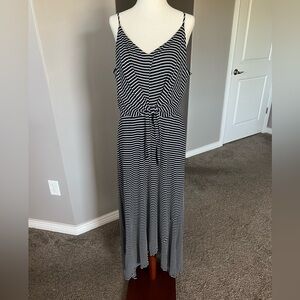 Navy Blue and White Striped Maxi Tank Dress, Size Large